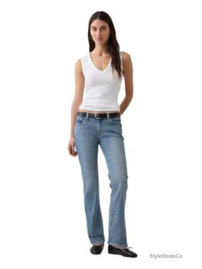 Low Rise Straight Fit Denim Jeans Pull On Casual Stretch